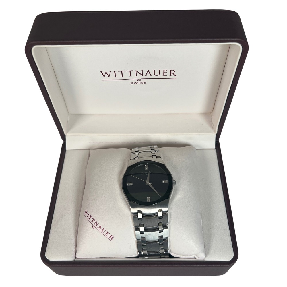 Wittnauer Monsterrat Watch Mens Silver Black 8 Diamonds Dial Swiss A7 C8671097